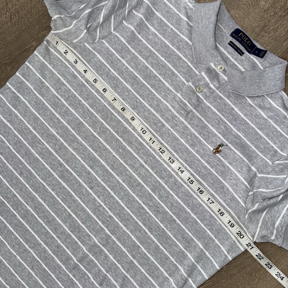 Polo Ralph Lauren Pima Soft Cotton Short Sleeve Polo Men's L Grey White Striped - Picture 5 of 5